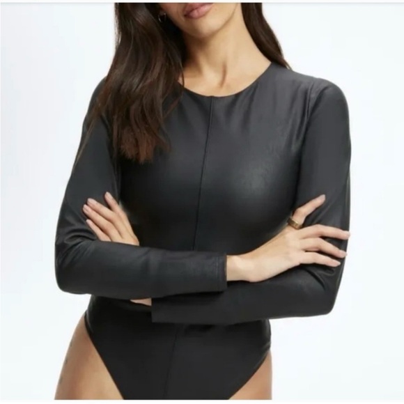 Good American Tops - Good American Faux Leather Long Sleeve Body Suit
